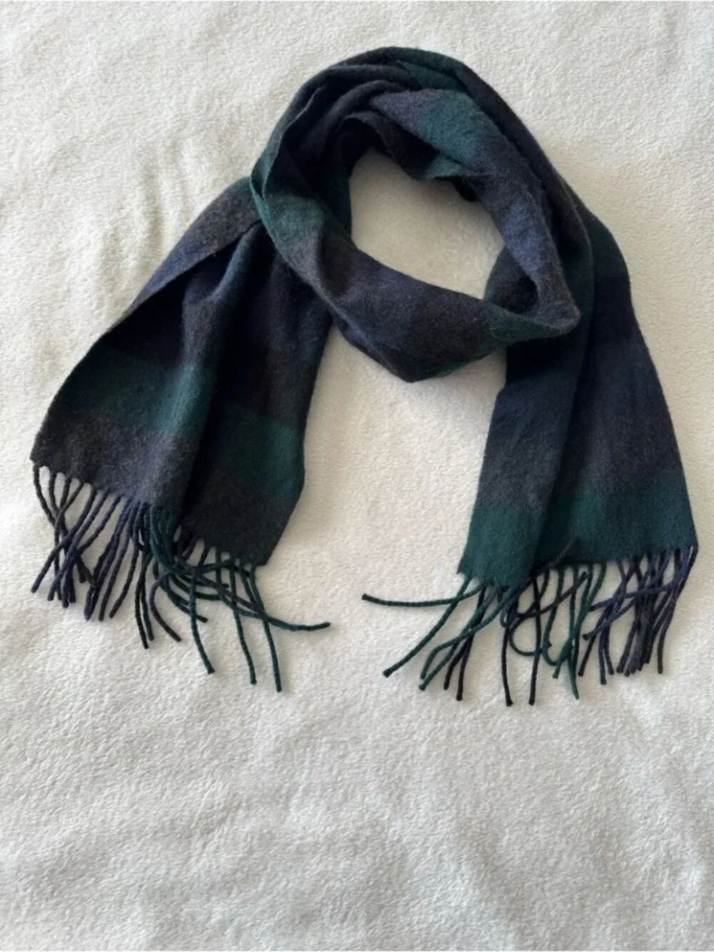 Club Room Cashmere Scarf Green Blue Plaid Fringe Soft Luxury Winter Cozy Fall
